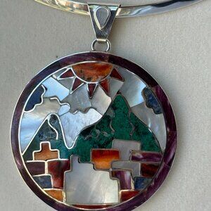 Peruvian 950 Sterling Silver Pendant | Handcrafted Mosaic Inlay natural stone